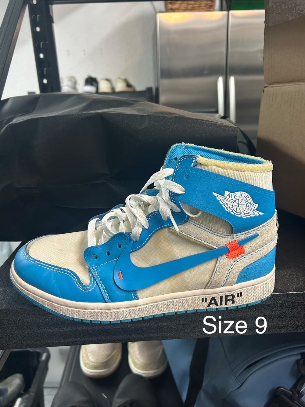 Jordan Kids High-Top Sneakers in Blue and Cream with Orange Accent